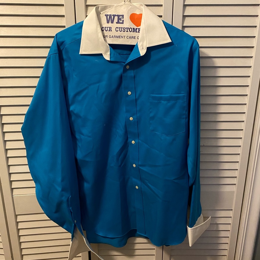 dress shirt blue and white classic fit non iron